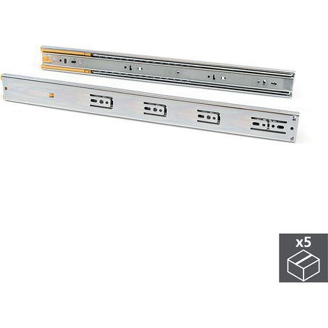 Kit Guide per Cassetti a Sfera 45 x 550 mm Estrazione Totale Chiusura Soft Zincato 5 Pezzi Emuca