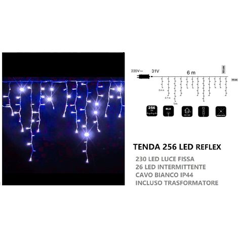 Tenda luminosa natalizia 256 luci led 6mt a flash di natale per feste uso esterno cavo bianco impermeabile a cascata  Blu (1/2)