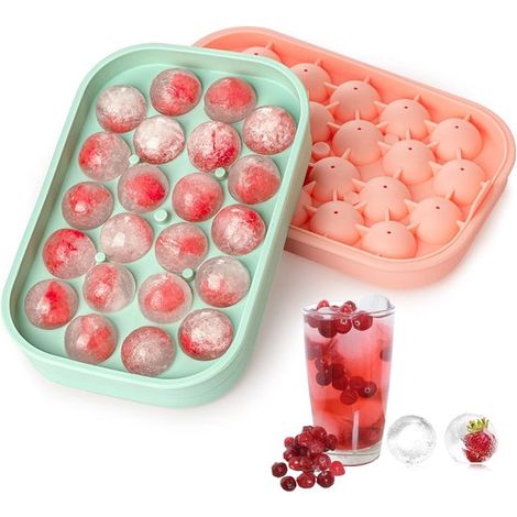 Bandeja para cubitos hielo, paquete 2, molde flexible silicona 22 bolas hielo tapa, libre BPA, bandeja cubitos hielo fáciles desmoldar congelador (1/5)