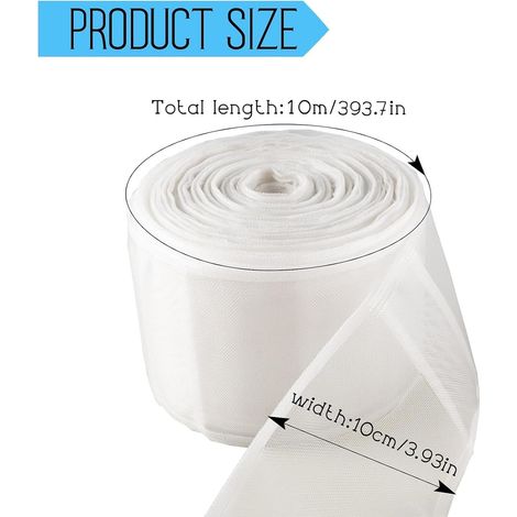 Cinta de cortina ondulada blanca de 10 m x 10 cm – Cortina plisada desmontable de malla translúcida con efecto ondulado para proyectos de decoración de interiores.