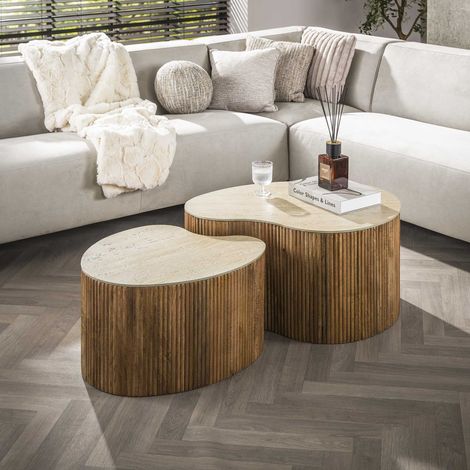Vento 2er-Set nierenförmiger Couchtisch Mango Sand