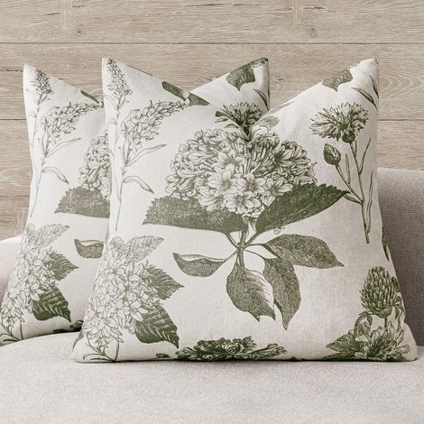 Lot de 2 Housses de Coussin décoratives Vintage à Motif Floral avec imprimé d'accent Neutre et bohème pour canapé, Chaise, Chambre à Coucher, Salon, extérieur 45,7 x 45,7 cm, Vert (1/5)