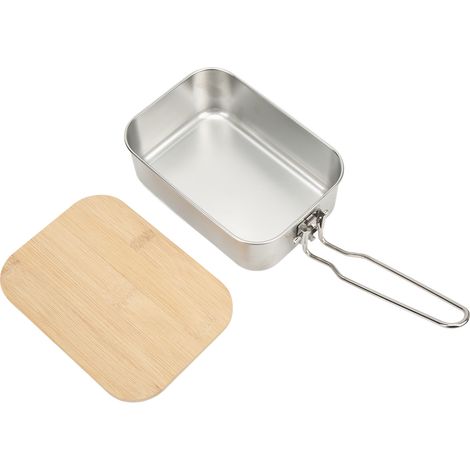 Multifunktionale 0,9-Liter-Lunchbox aus Edelstahl mit Bambusdeckel, ideal für den Einsatz im Freien. (1/5)