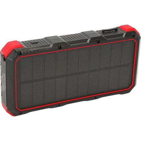 Batterie externe solaire 36800 mAh à charge rapide, chargeur solaire portable 3 ports USB avec lampe LED pour le camping en plein air, 5 V 3 A, rouge (1/5)