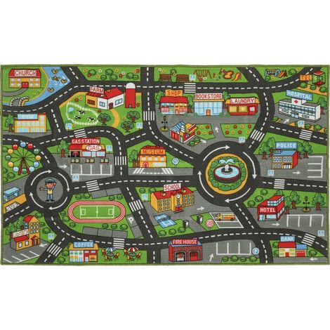 Tapis d'éveil pour bébé, tapis de jeu 160 x 100 x 0,5 cm, couverture antidérapante, motif ville pour chambre d'enfant (1/5)