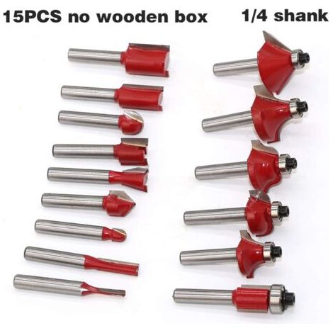 router bit Woodworking Milling Cutters Carbide Router Bit For Wood Cutter Engraving Cutting, 1/4'' 8mm Shank 15pcs/set, Durable products ( Cutting Edge Length : 6.35mm no wooden box ) (1/4)