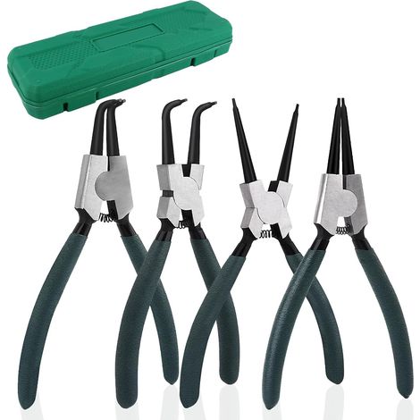 Jeu de pinces à circlips, 4 pinces droites avec poignées antidérapantes, pour retirer les anneaux, antirouille et anti-pliage, avec étui de transport. (1/5)