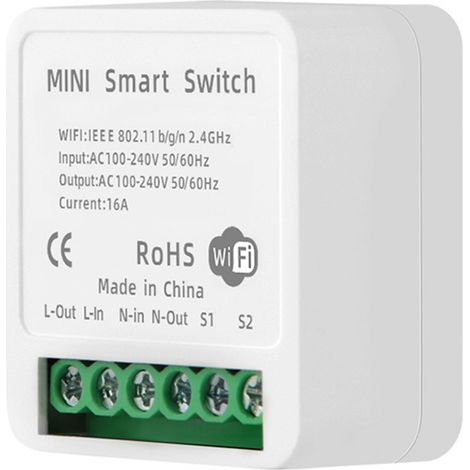 Mini módulo de conmutación Wifi de 16 A, relé Wi-Fi inteligente, interruptor de luz, control remoto mediante aplicación, control por voz, módulo de disyuntor DIY, automatización de electrodomésticos ( (1/5)