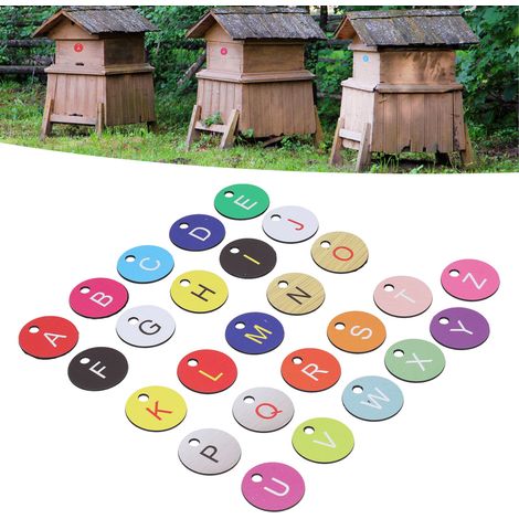 Etiquetas numeradas para colmenas – 26 unidades fabricadas en plástico ABS de 3,5 cm, de colores, con orificio de montaje, accesorios de apicultura para el jardín. (1/5)