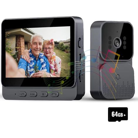 Videocitofono wireless 1080P con schermo IPS da 4,3 pollici, campanello wireless con telecamera, non richiede WiFi, audio bidirezionale, funzione di visione notturna, videocitofono wireless + scheda d (1/5)