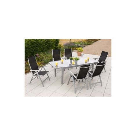 Carrara Set 7tlg 6 Sessel Tisch 160(220)x90cm Alu/Textil