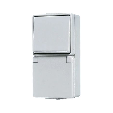 Jung Toma de corriente SCHUKO® 16 A 250 V  con interruptor universal apagado-conmutado 10 AX 250 V , vertical, IP 44, WG 600 676 W