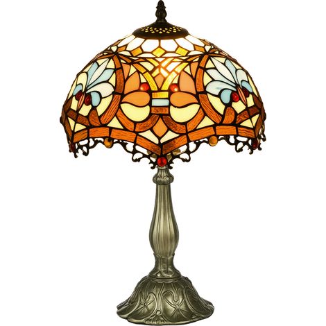 Stained Glass Table Lamp, Handcrafted Artisan Collectible, Suitable for Living Room and Bedside, Multi-Coloured, Ф26 x 45Hcm, Zinc Alloy. (1/5)