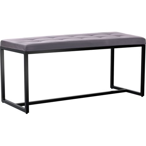 Panca da ingresso moderna larga 100 cm con struttura in metallo nero e seduta rivestita in similpelle grigia 100006170