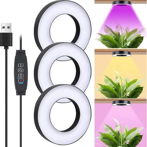 Lampe de croissance LED- 3 modes d'éclairage et 10 niveaux de luminosité- Avec minuterie de 3/9/12 heures - Lumière pour plantes d'intérieur - Noir - 3 têtes [Classe énergétique C] (1/5)