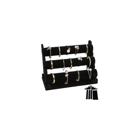 Présentoir à bracelets en velours avec 3 étages amovibles : présentoir noir pour bracelets et bijoux pour femmes et filles, porte-bijoux en velours, porte-bijoux pour bracelet, collier et