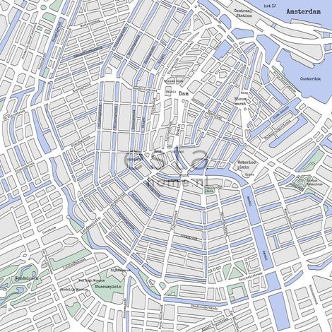 papier peint panoramique plan de Amsterdam gris et bleu  - ESTAhome (1/5)