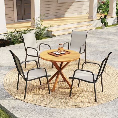 Gartenstühle 4er Set Stapelbare Terrassenstühle mit Atmungsaktive Rücken, Armlehnen 120 kg Belast
