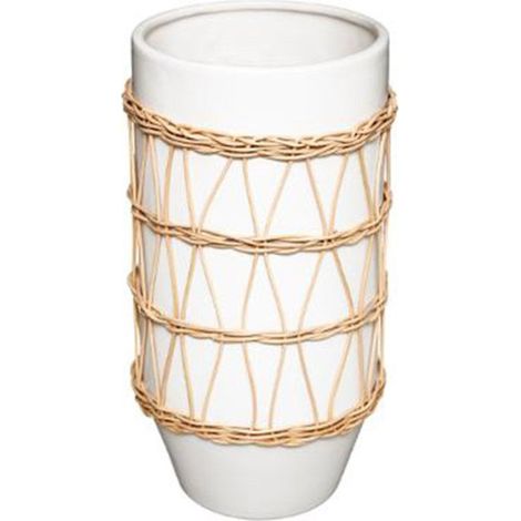 Vase Design en Céramique "Rotin" 25cm Blanc