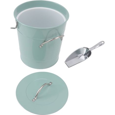 Seau à glace rond multifonctionnel et sécurisé, galvanisé, avec couvercle et pelle à glace, bleu, idéal pour les bars, restaurants et fêtes. (1/5)