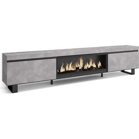 Skraut Home - Mueble TV, Televisión, Muebles de salón, almacenaje, 267x57x35 cm, Para TV gran formato, Chimenea eléctrica XXL, Diseño industrial, Estilo Moderno, Gris Cemento (1/5)