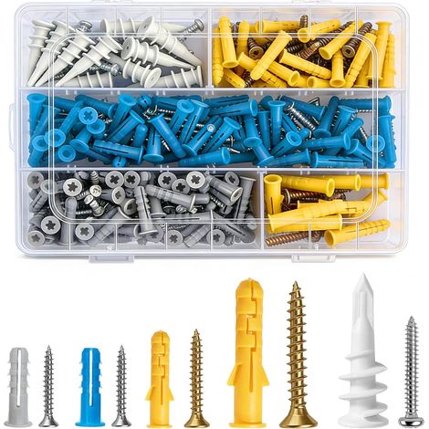350 Pièces Vis et Chevilles Set, Comprenant des Chevilles de Différentes Tailles et des Vis pour la Fixation Dans le Béton, la Brique la Pierre et les Plaques de Plâtre (1/5)