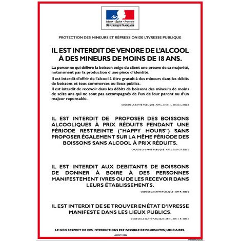 Signaletique.Biz France – Panneau adhésif interdiction de vente d’alcool aux mineurs 150x210 mm – Résistant aux UV – Installation facile sur vitrine ou mur