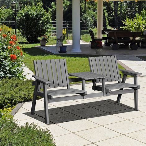 Ensemble banc de jardin avec table 2 chaises bois massif gris trou parasol 152 x 70 x 83 cm