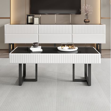 Set mesa de centro y mueble TV 170x35x47 cm + 110x50,5x41 cm MDF/PB negro/blanco – MEUBLIV (1/5)