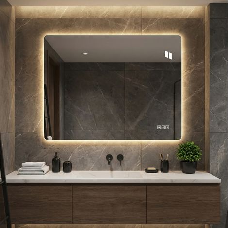 MODFU – Miroir salle bains LED sans cadre – Antibuée – 3 couleurs – Mémoire – Argenté (1/5)