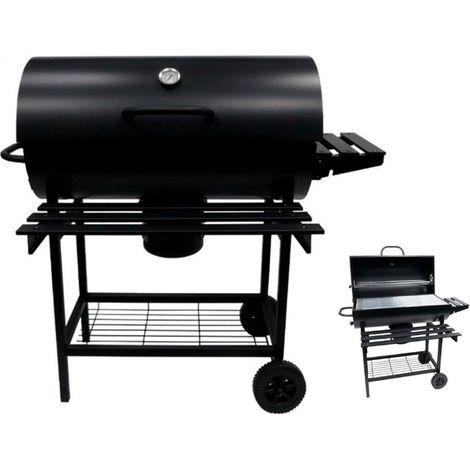 TrAdE Shop Traesio - Barbecue A Carbone Design A Barile Con Ruote Termometro Ripiani Griglia Acciaio 639868 - (1/5)