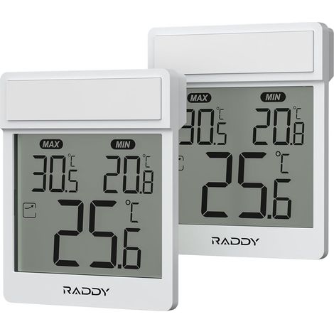 Thermomètre intérieur/extérieur, étanche, avec écran LCD clair, enregistrement des valeurs max/min, alimenté par batterie, pour serre domestique, blanc, lot de 2 (1/5)