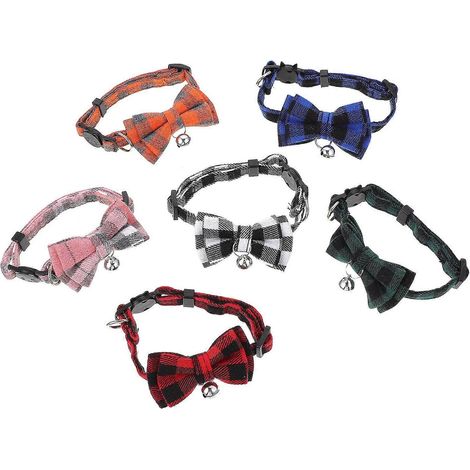 Collares de pajarita para gatos de colores surtidos, 6 unidades con cascabeles. (1/5)