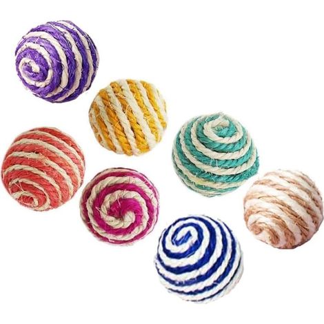 Lot de 7 Boules de sisal pour Chat - JJouet pour Chat- Jouet à mâcher - Jouet interactif pour Chat - Teaser pour Chat - Accessoire pour Animaux de Compagnie (1/5)