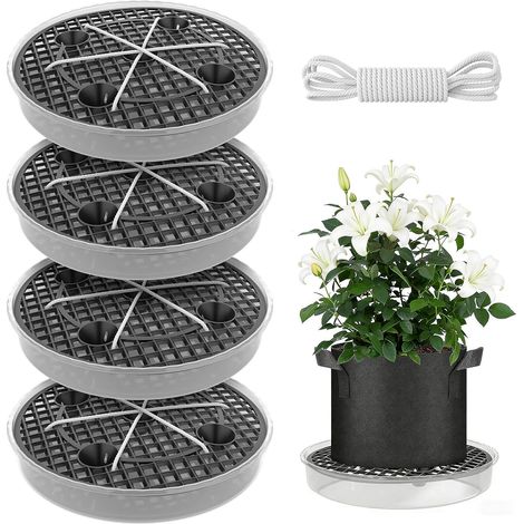 Lot de 4 soucoupes en tissu auto-arrosant de 30 cm - Dessous de pot de fleurs d'extérieur - Dessous de pot pour plantes en pot, jardins, tentes de serre (1/5)