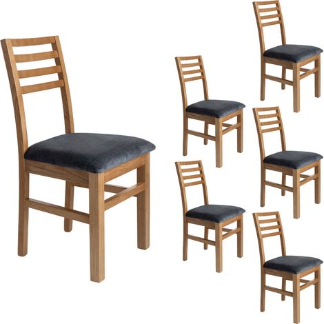 Lot de 6 chaises en hêtre chêne clair assise tissu gris - LOUISE