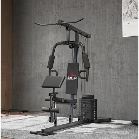 Stazione multifunzione per muscolazione con blocco pesi 45 kg, 180 x 108 x 200 cm, acciaio nero (1/4)