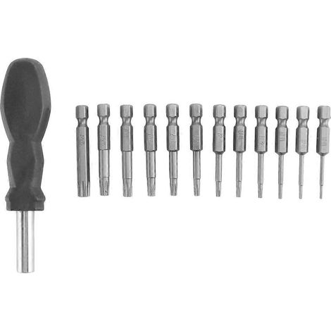 Jeu de 12 embouts Torx à tige hexagonale 1/4 pouce T5-T40 avec 1 poignée-- (1/5)