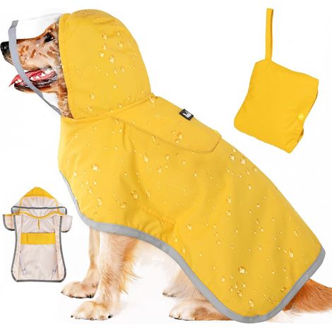 Imperméable pour chien TuseRxln - Imperméable - 100 % imperméable et respirant avec capuche transparente - 1 pièce - Pour chiens jusqu'à 40 kg - Jaune (1/5)