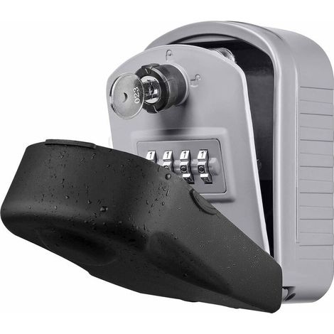 Cassetta di sicurezza per chiavi da esterno (nuova generazione), 4 codici di emergenza + chiavi, impermeabile/antiruggine, per scuola/ufficio/fabbrica (grigio) -Crezuo