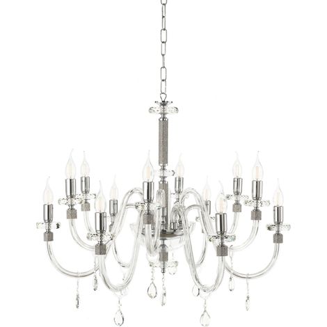 Lampada a sospensione DIDO D83 cm in vetro trasparente lavorato a mano 12 LUCI CROMO (1/2)