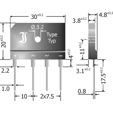 Diotec GBI25M Brückengleichrichter SIL-4 1000 V 25 A Einphasig