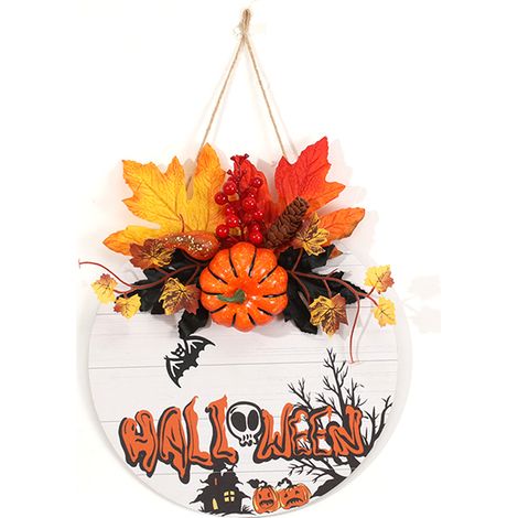 Dekorativer Halloween-Kranz, künstlicher Kürbis und Ahornblatt zum Aufhängen an der Wand, Bühnendekoration, Türschmuck (HALLOWEEN Neuer Stil 01) (1/2)