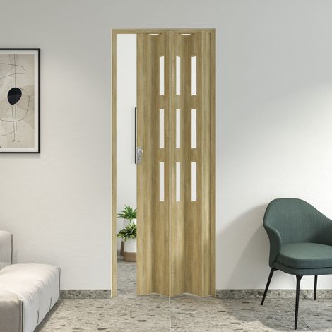 Innenraum Falttur in pvc 83x214 cm Mod. Maya Helle Cognac-Eiche mit satiniertem Glas