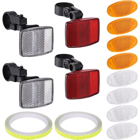 14-teilige Fahrradreflektoren, Fahrradreflektoren vorne/hinten, hochreflektierende Fahrradreflektoren, universelles Zubehör für Mountainbikes, Kinderfahrräder (weiß, rot, orange) (1/5)