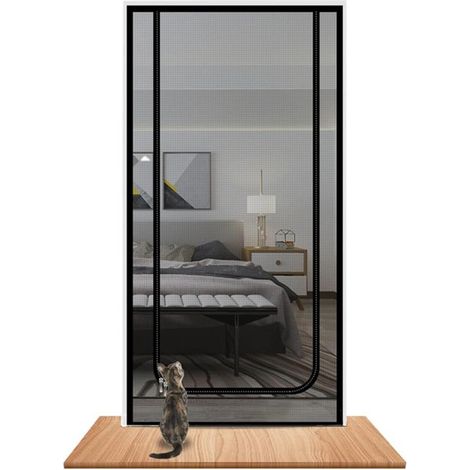 Moustiquaire en forme de U - Moustiquaire de porte - Moustiquaire anti-chats - Moustiquaire de fenêtre - Moustiquaire autocollante - 90 x 220 cm - Noir - PVC noir (1/5)