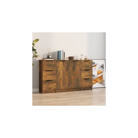Buffets 3 pcs Chêne fumé Bois d'ingénierie (1/5)