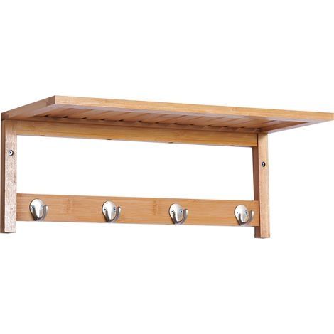Porte-manteau mural avec crochets, gain de place, charge maximale 5 kg, 50 x 16 x 17,5 cm, bois naturel (1/5)