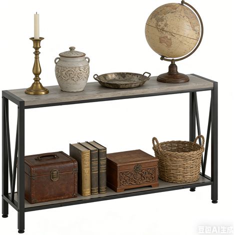 Table Console, Console d'Entrée 109x60x25 cm Meuble Étroite à 2 Niveaux+Étagères Ouvertes pour Salon, Couloir,Gris (1/5)