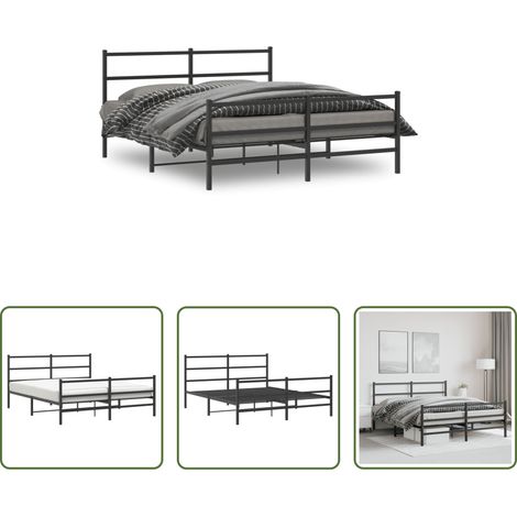 vidaXL Lit avec tête et pied - Cadre de lit métal sans matelas avec pied de lit noir 150x200cm (1/5)